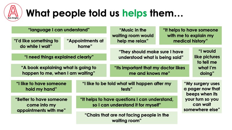 Feedback from people with learning disabilities. What does help them.