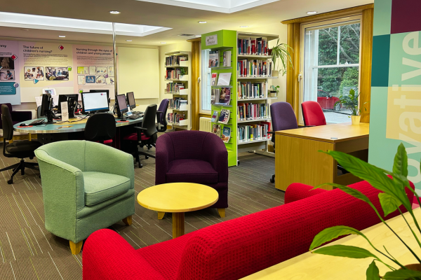 Sofa and chairs in the library