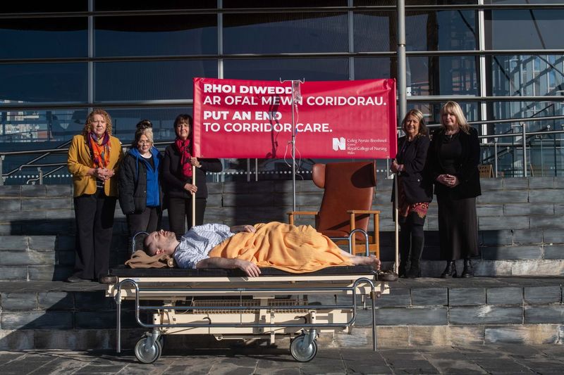 RCN Wales corridor care Senedd stunt